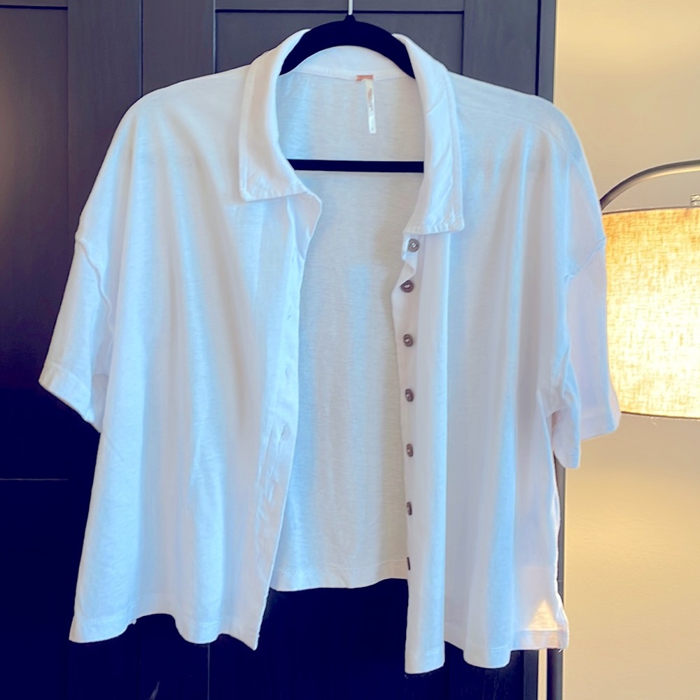 Free People Cotton Cropped Button Down top